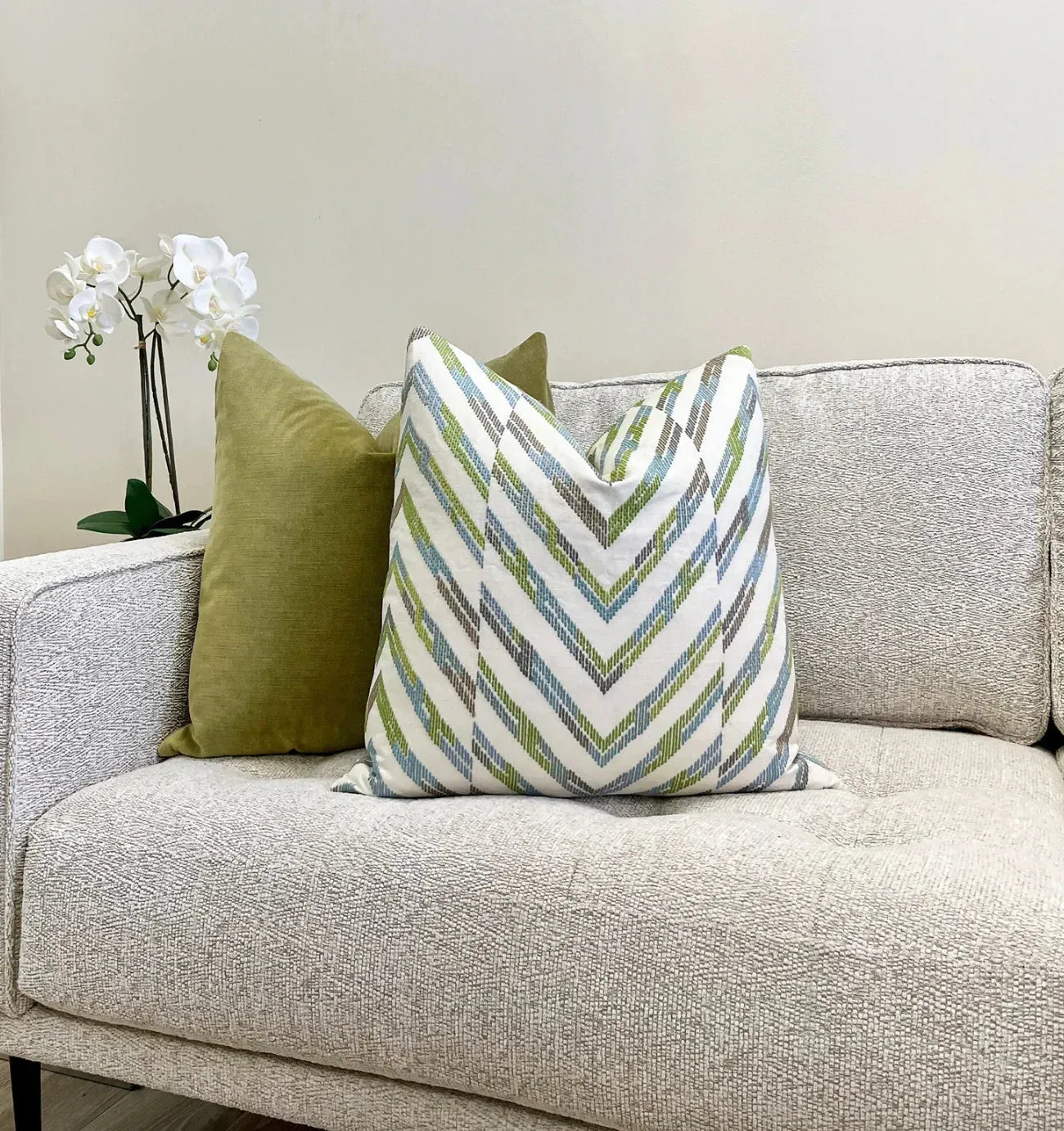 Thibaut Hamilton Embroidery Spa Blue White Throw Pillow