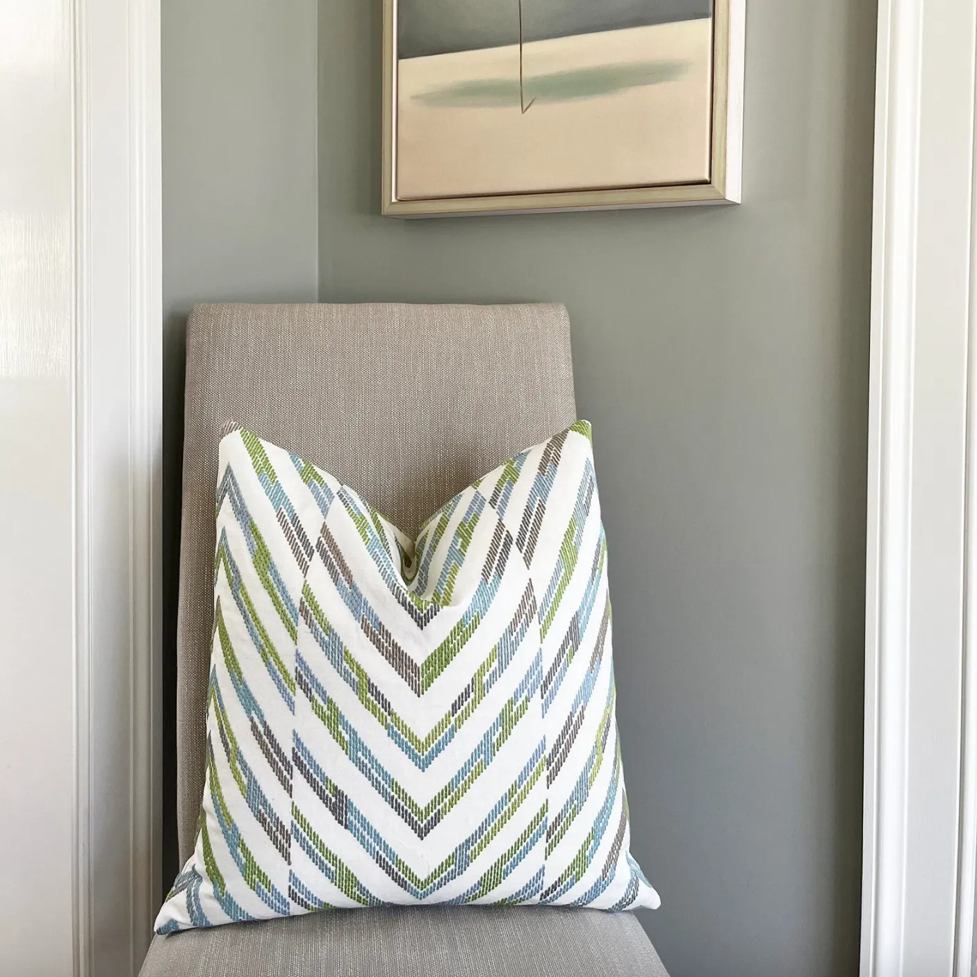 Thibaut Hamilton Embroidery Spa Blue White Throw Pillow
