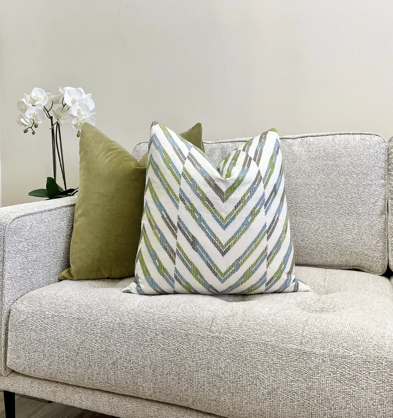 Thibaut Hamilton Embroidery Spa Blue White Throw Pillow