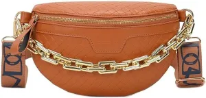 Thick Chain Women's Fanny Pack Plaid leather Waist Bag Shoulder Crossbody Chest Bags Luxury Designer Handbags Female Belt Bag (Brown)
