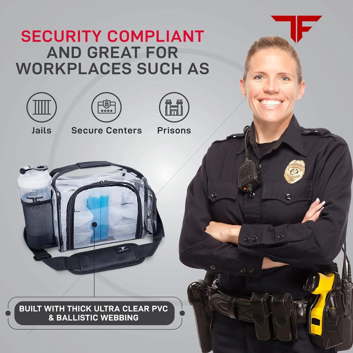 ThinkFit Clear Lunch Bag with 6 Meal Prep Containers - BPA-Free, Reusable, Microwave   Freezer Safe - With Shaker Cup and more! Clear Lunch Box - Transparent Bag for Work