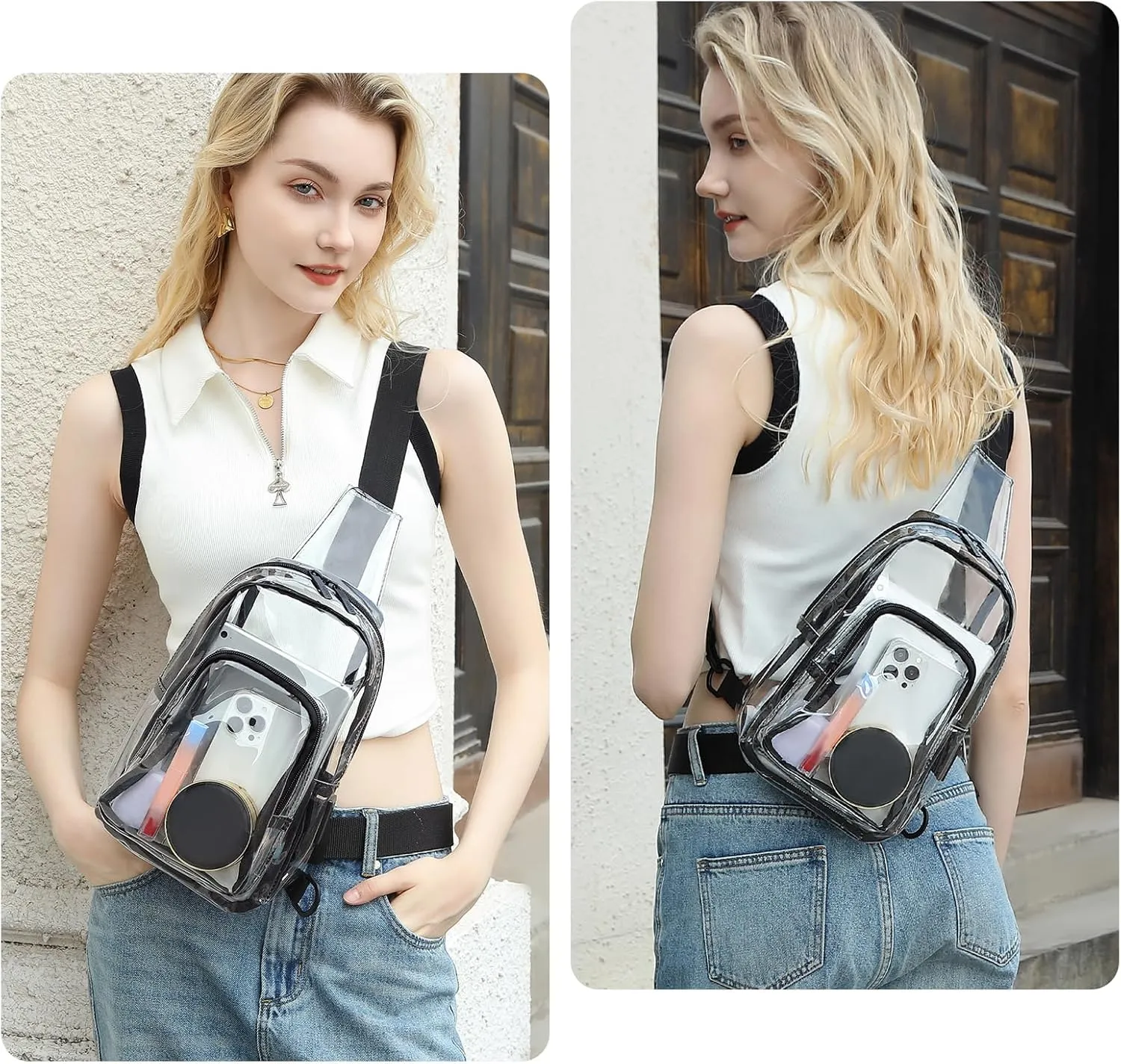 TINYAT Clear Sling Bag Stadium Approved Transparent Bag Crossbody Casual Shoulder Chest Bag for Men Women,T9060