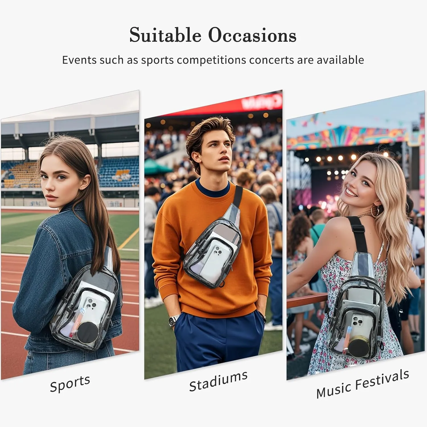 TINYAT Clear Sling Bag Stadium Approved Transparent Bag Crossbody Casual Shoulder Chest Bag for Men Women,T9060