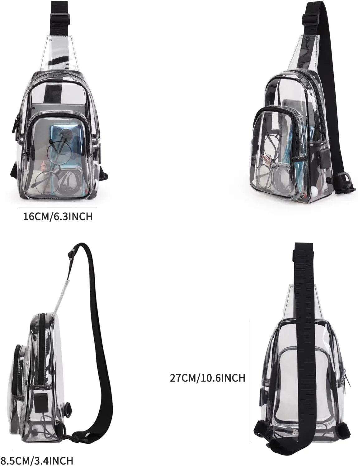 TINYAT Clear Sling Bag Stadium Approved Transparent Bag Crossbody Casual Shoulder Chest Bag for Men Women,T9060