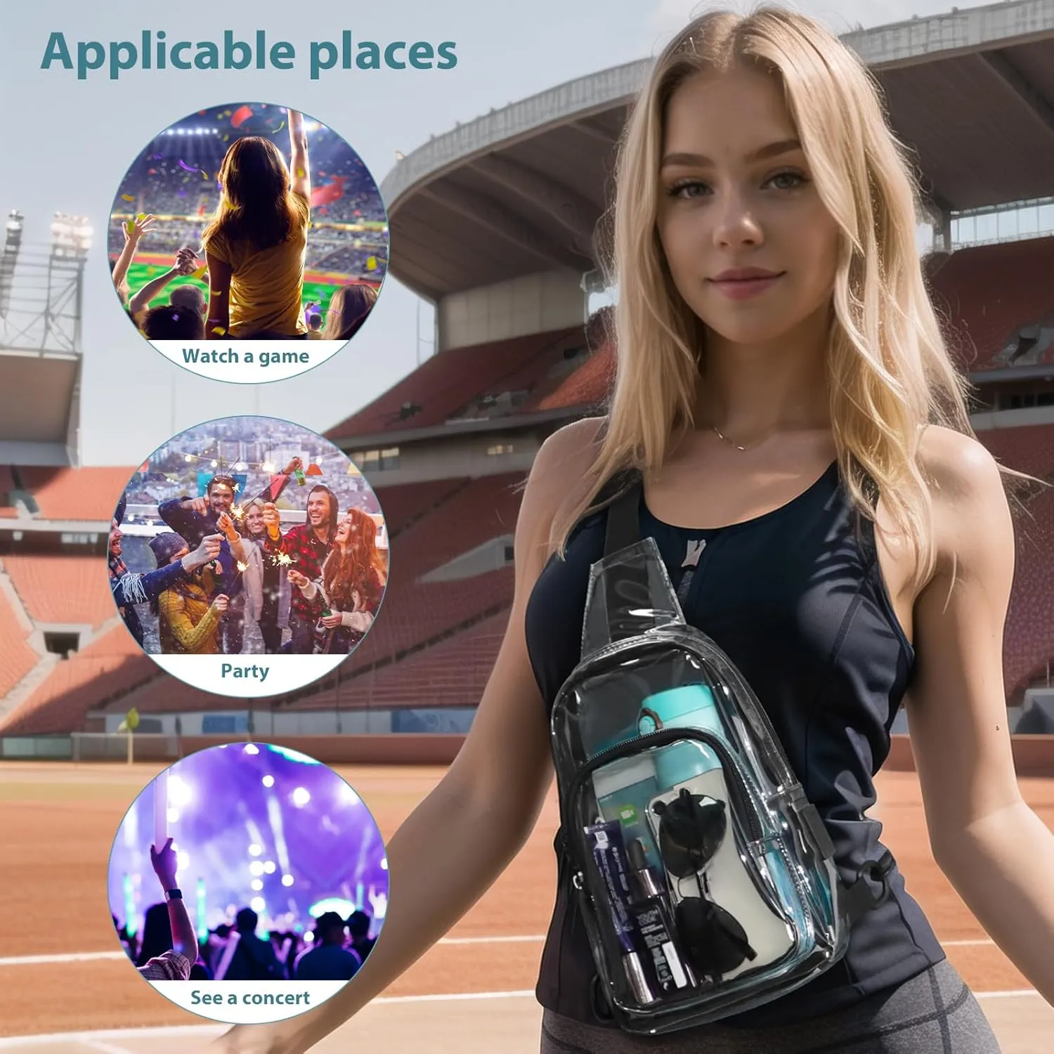 TINYAT Clear Sling Bag Stadium Approved Transparent Bag Crossbody Casual Shoulder Chest Bag for Men Women,T9060