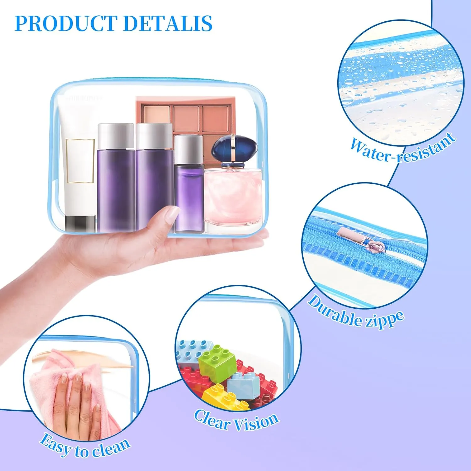 TISRATOK 24 PCS Clear Toiletry Bag, Cosmetic Bag for Travel Makeup Organizer TSA Approved Pouch - Multicolor, Medium