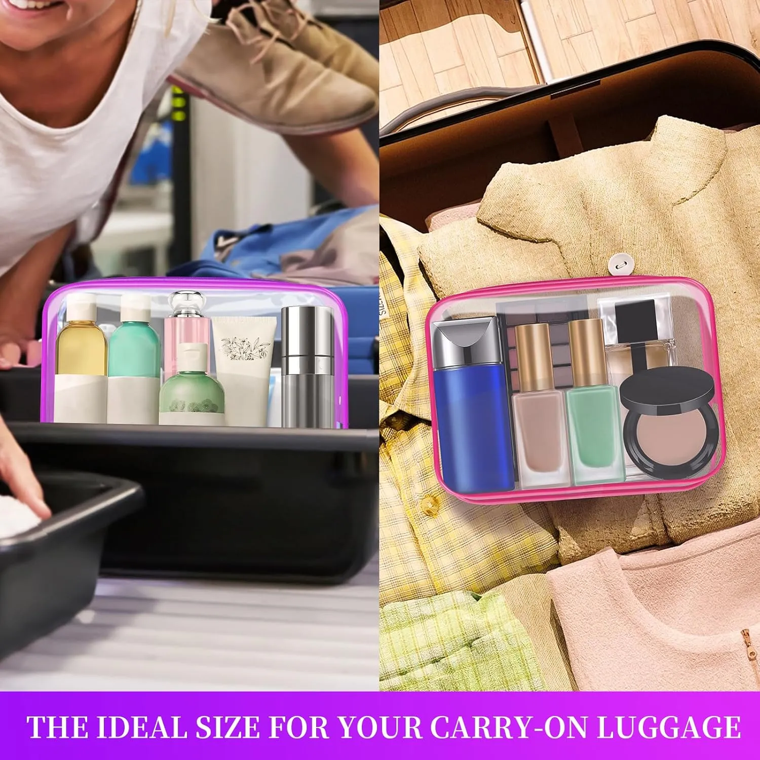 TISRATOK 24 PCS Clear Toiletry Bag, Cosmetic Bag for Travel Makeup Organizer TSA Approved Pouch - Multicolor, Medium