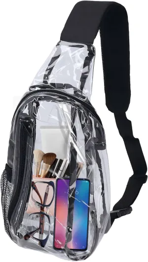 Tissting 27-51.6inch Adjustable Clear Bag Stadium Approved Clear Sling Bag Crossbody Messenger Shoulder Bag PVC Waterproof Visible Zipper Design,Multiple Pockets,for Concerts, Sports Events