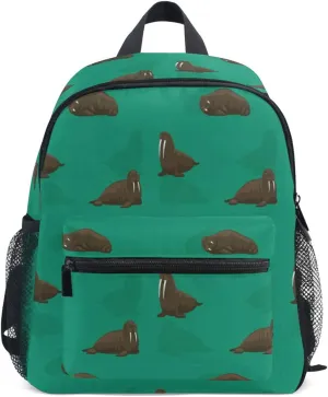 Toddler Backpack for Boys Girls Walrus Green Preschool Kindergarten Schoolbag Mini Book Bag For School Travel S