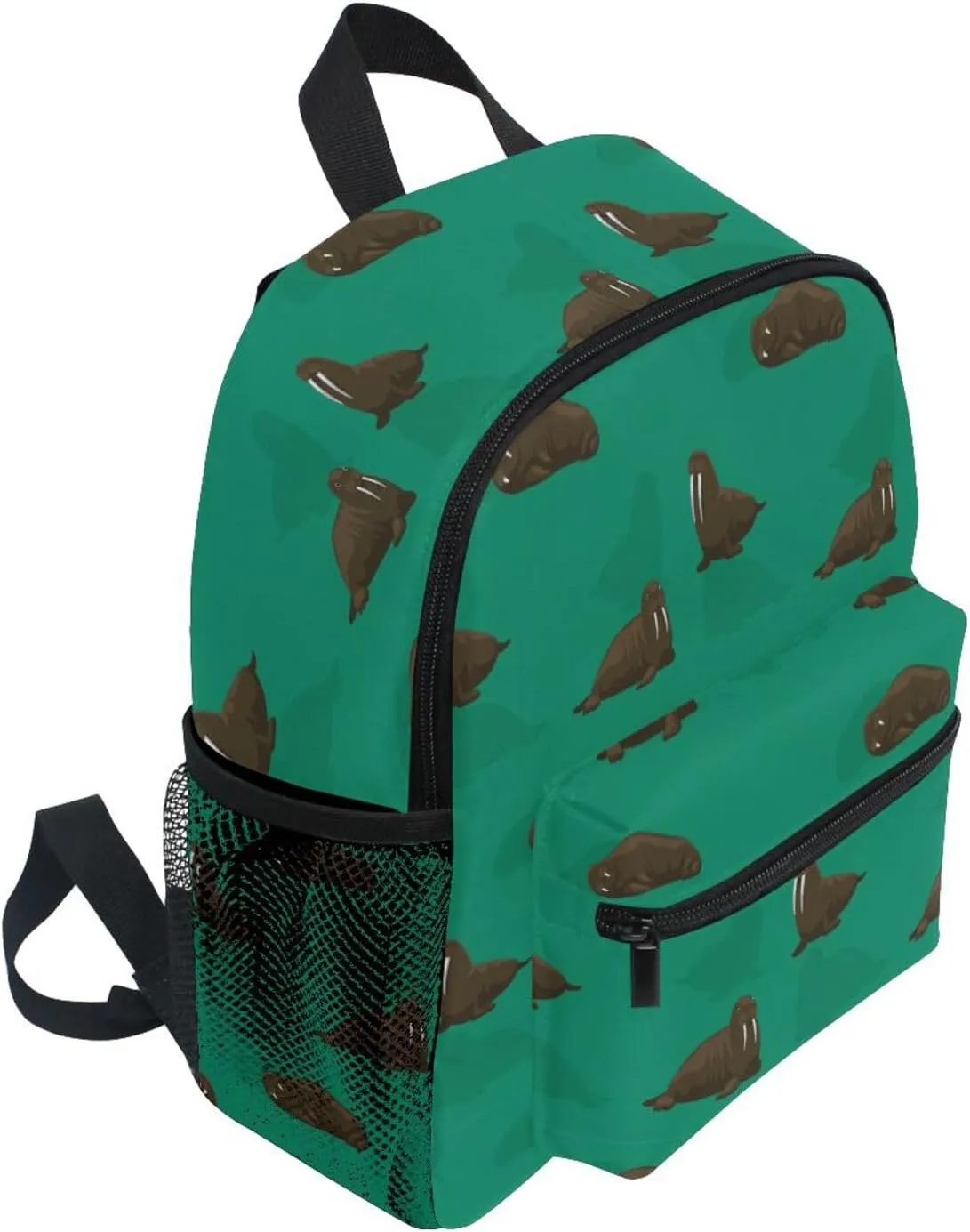 Toddler Backpack for Boys Girls Walrus Green Preschool Kindergarten Schoolbag Mini Book Bag For School Travel S