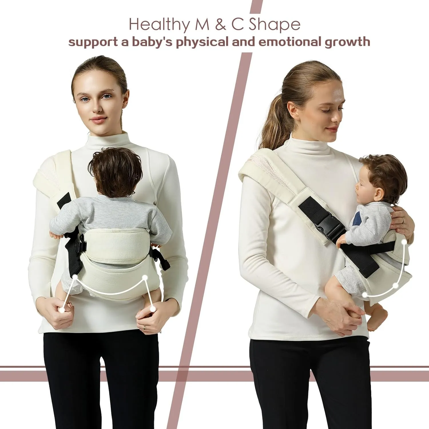 Toddler Sling Carrier, Toddler Carrier Sling Easy to Use, Baby Sling Hip Carriers with Backrest, Beige