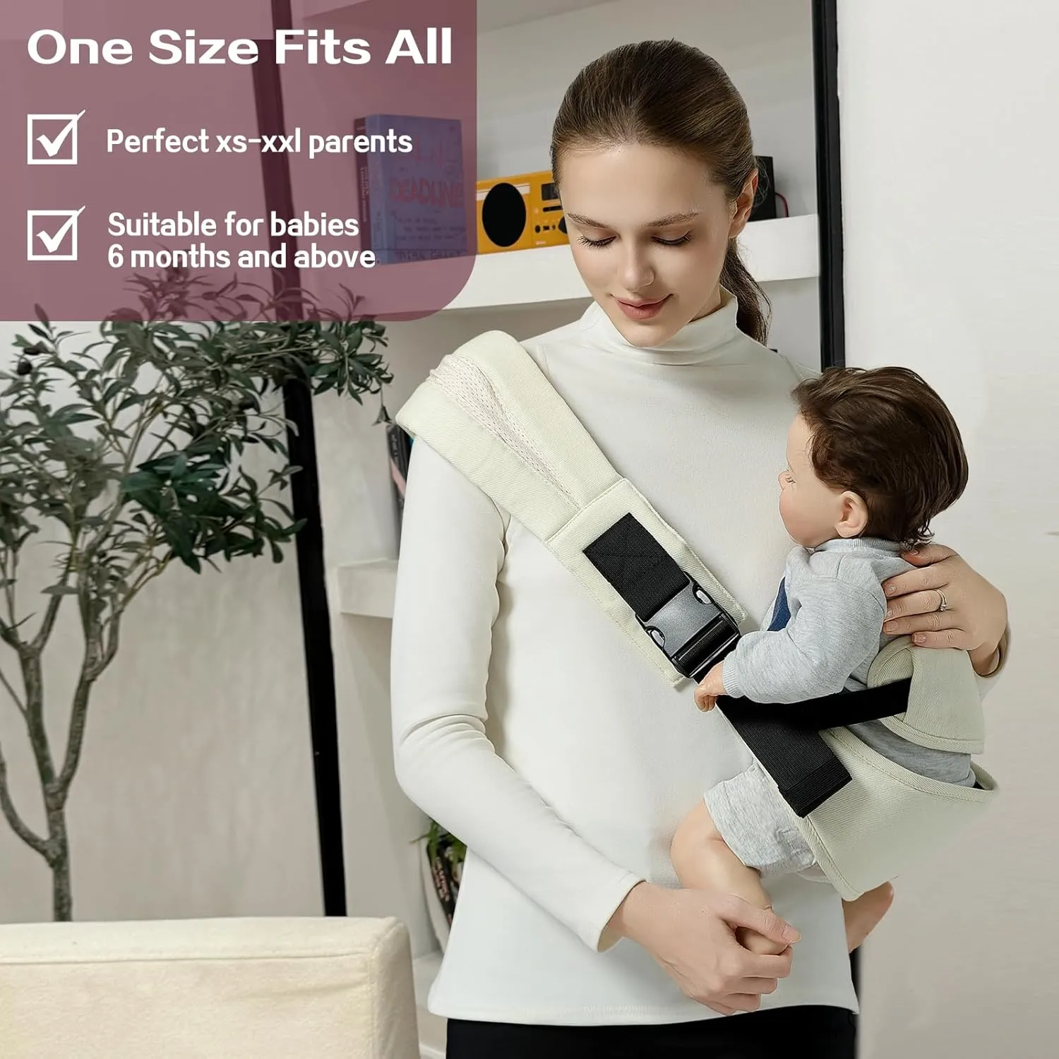 Toddler Sling Carrier, Toddler Carrier Sling Easy to Use, Baby Sling Hip Carriers with Backrest, Beige