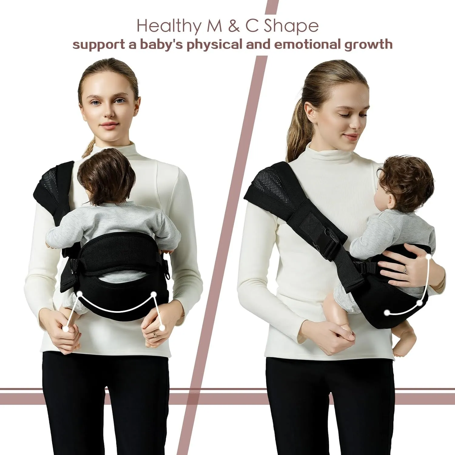 Toddler Sling Carrier, Toddler Carrier Sling Easy to Use, Baby Sling Hip Carriers with Backrest, Black