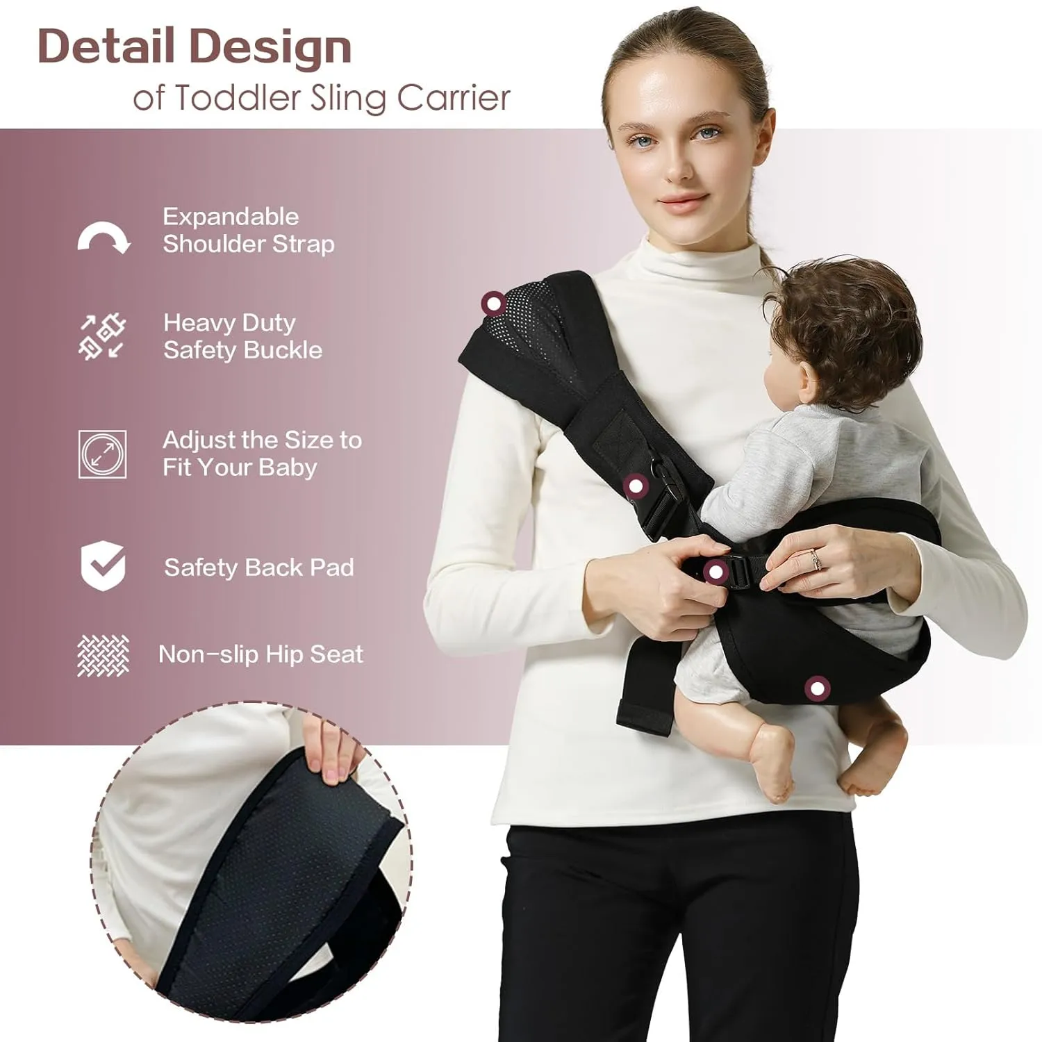 Toddler Sling Carrier, Toddler Carrier Sling Easy to Use, Baby Sling Hip Carriers with Backrest, Black