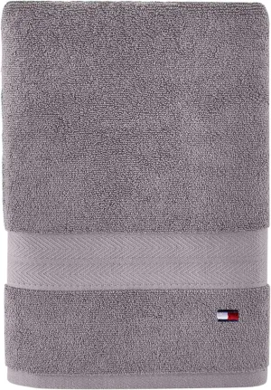 Tommy Hilfiger Modern American Solid Bath Towel, 30 X 54 Inches, 100% Cotton 574 GSM (Steel Grey)