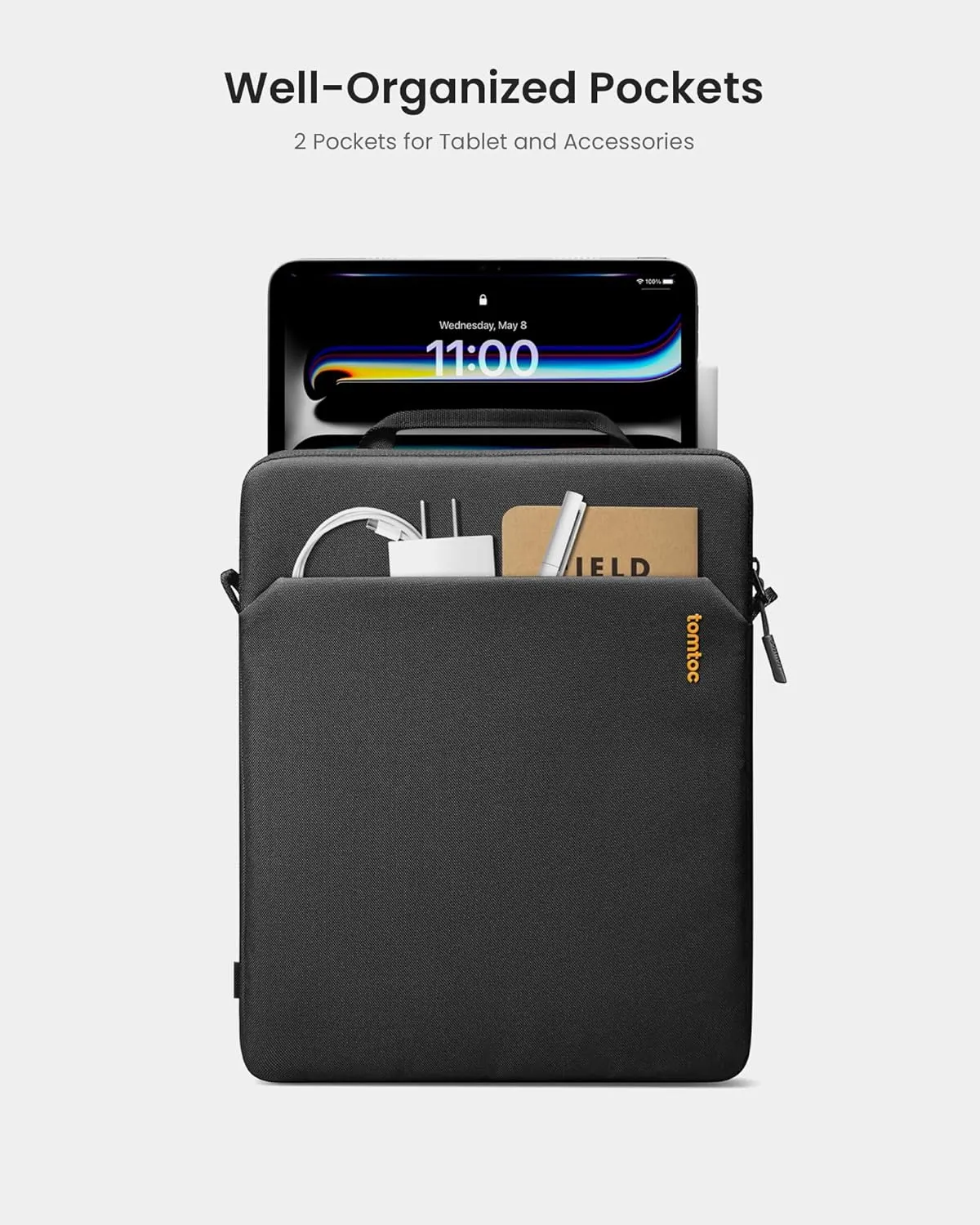 Tomtoc Light-B19 Slim 11 Inch Tablet Shoulder Bag for iPad Pro, Air, 10/9, Light Shoulder Bag with Accessories Storage, Eco-Friendly Fabric