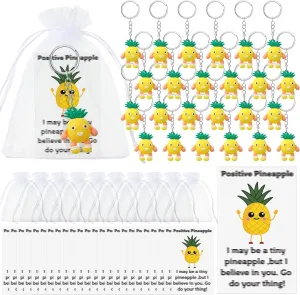 Tondiamo 24 Set Pineapple Positive Keychains bulk Gift Emotional Encourage Support Keychains with Funny Card Graduation Employee Appreciation Gift