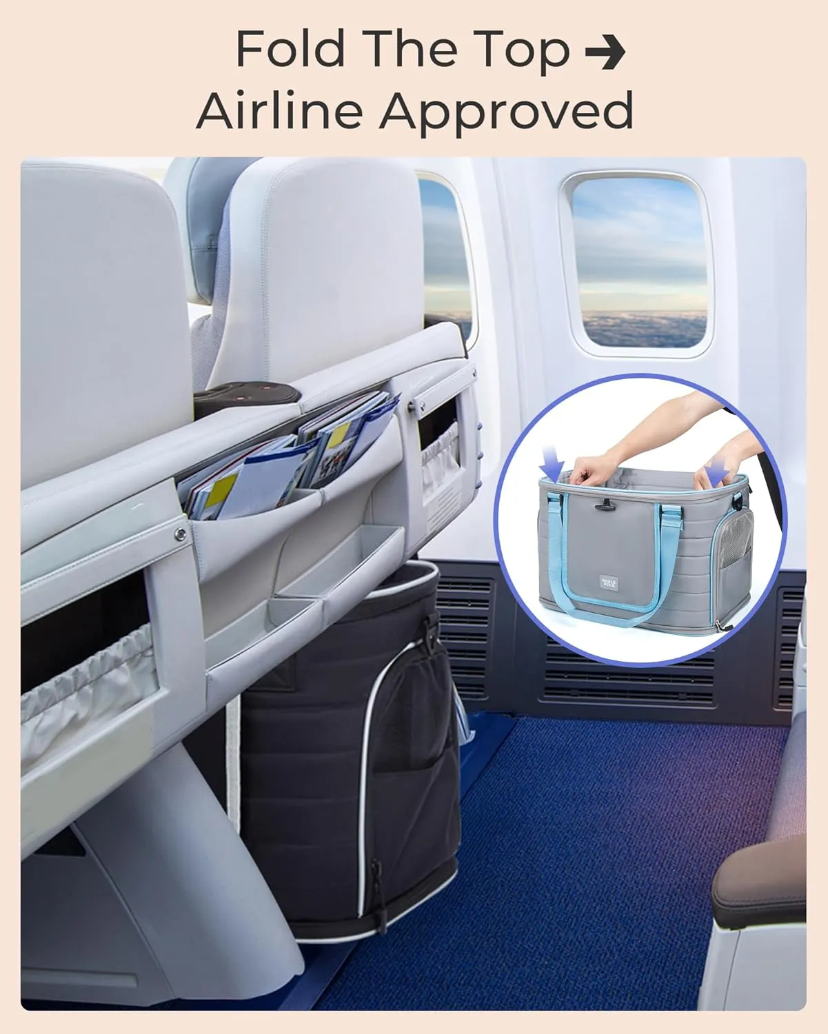 Top-Expandable Pet Carrier: NOBLE DUCK Airline Approved Pet Travel Bag for Cats/Dogs Up to 20 Lbs | Soft-Sided, Multi-Sided Breathable with Anti-Escape Zipper & Privacy Curtain to Reduce Stress