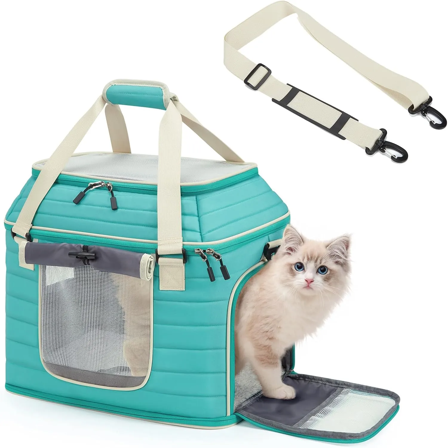 Top-Expandable Pet Carrier: NOBLE DUCK Airline Approved Pet Travel Bag for Cats/Dogs Up to 20 Lbs | Soft-Sided, Multi-Sided Breathable with Anti-Escape Zipper & Privacy Curtain to Reduce Stress