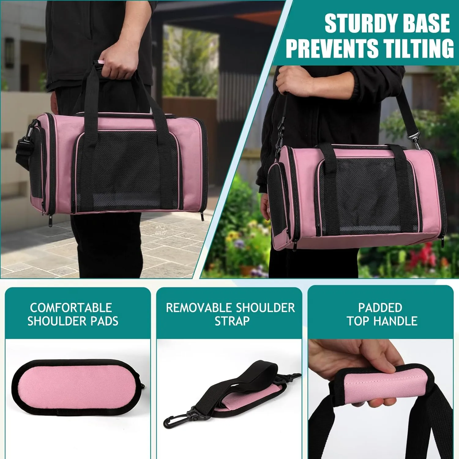 Top tasta Dog Cat Carrier Pet Carriers for Small Medium Large Cats Dogs Carrier Soft Sided Small Puppy Dog Carrier Purse 15 lbs Portable Foldable Airline Approved Dog Cat Travel Carrier Pink 18x11x11
