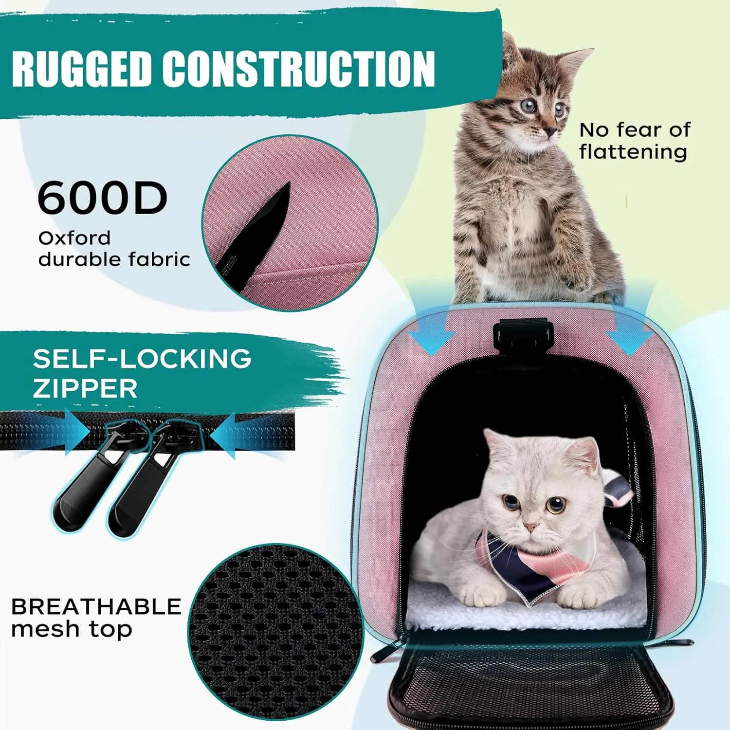 Top tasta Dog Cat Carrier Pet Carriers for Small Medium Large Cats Dogs Carrier Soft Sided Small Puppy Dog Carrier Purse 15 lbs Portable Foldable Airline Approved Dog Cat Travel Carrier Pink 18x11x11