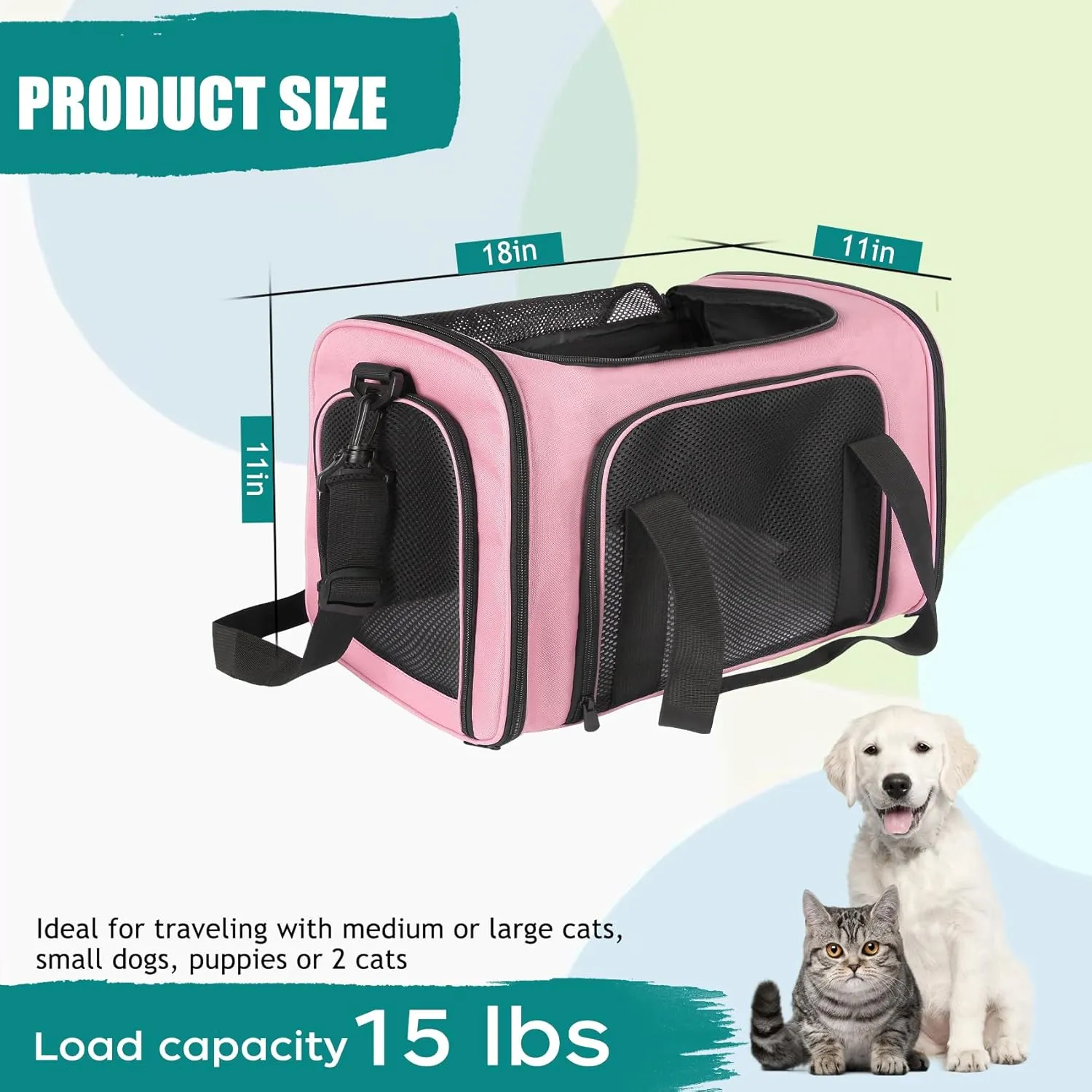 Top tasta Dog Cat Carrier Pet Carriers for Small Medium Large Cats Dogs Carrier Soft Sided Small Puppy Dog Carrier Purse 15 lbs Portable Foldable Airline Approved Dog Cat Travel Carrier Pink 18x11x11