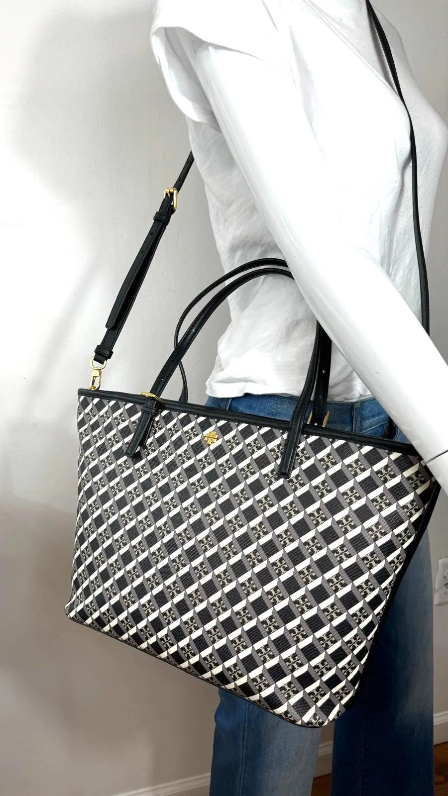 TORY BURCH GEO LOGO TOTE BAG