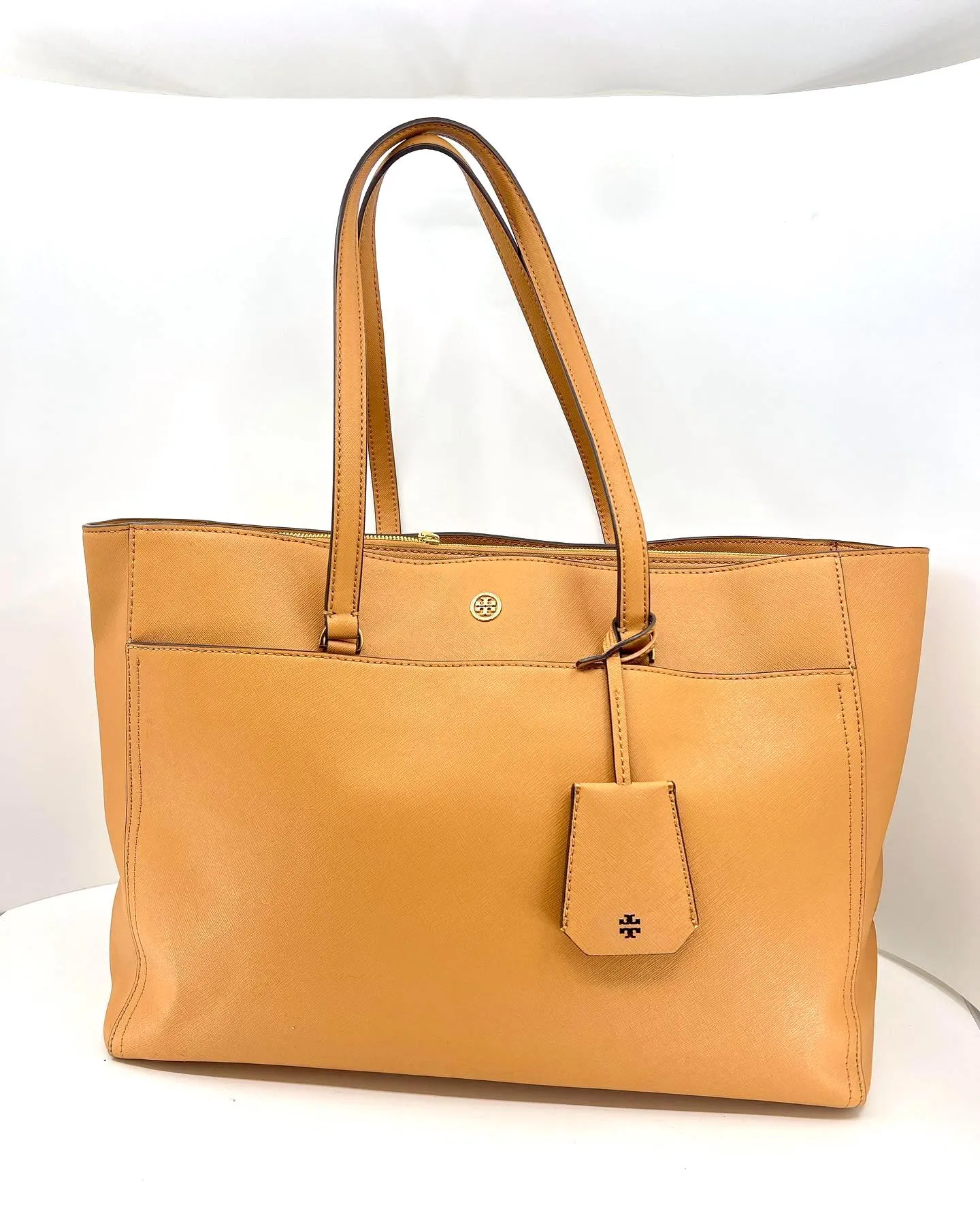 TORY BURCH ROBINSON CAMEL SAFFIANO LEATHER TOTE