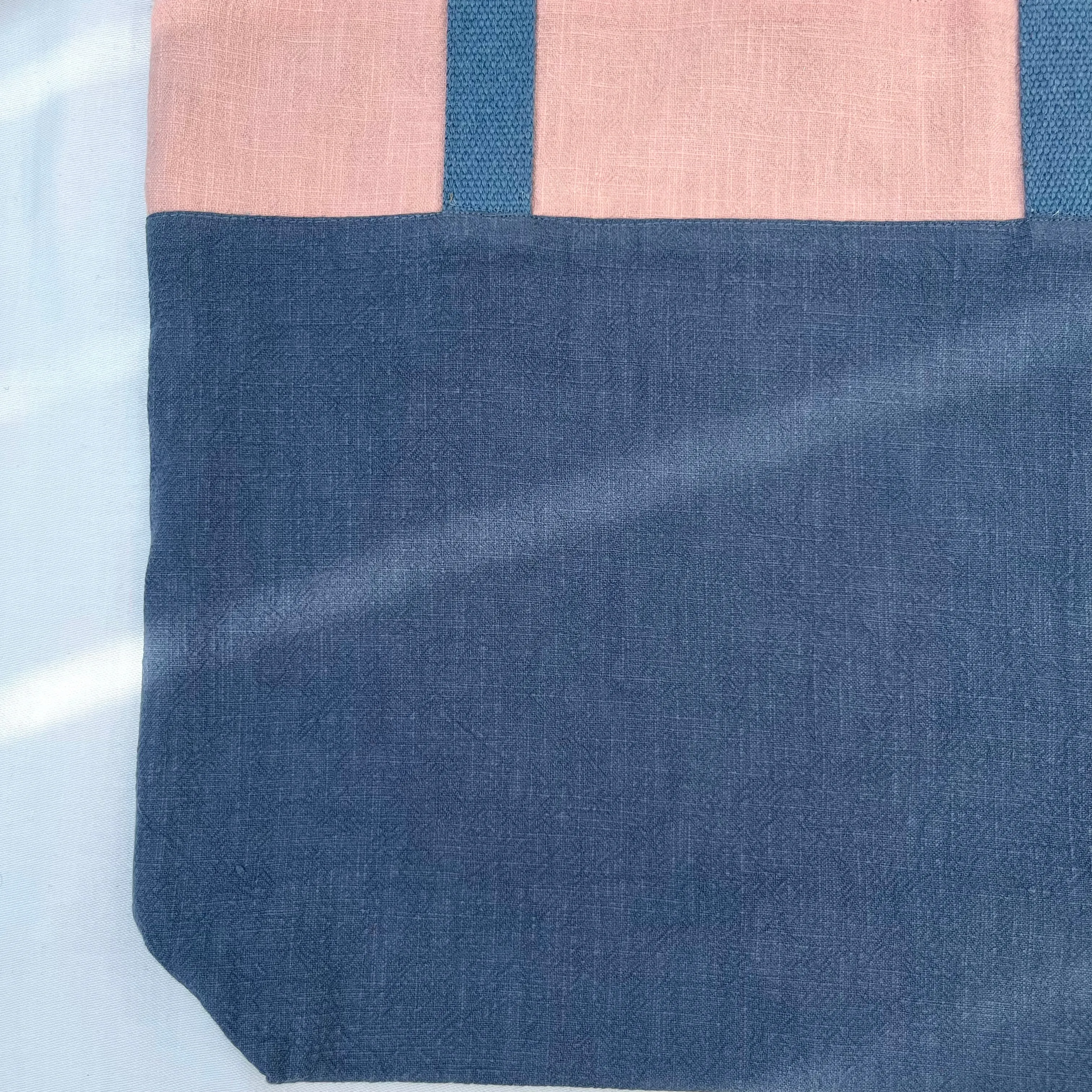 Tote bag. 100% Irish linen tote bag. Stonewashed pink and blue linen.