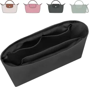Tote Bag Organizer Insert Compatible with Longchamp Mini Handbag, Dupont Paper Inner Purse Organizer Insert Makeup Liner Bag Shaper (Black, XS/Mini
