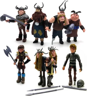 Toysvill Vikings - Action Figures - Hiccup, Astrid, Stoick, Gobber, Snotlout, Fishlegs, Tuffnut & Ruffnut Toys (Set of 8 pcs)