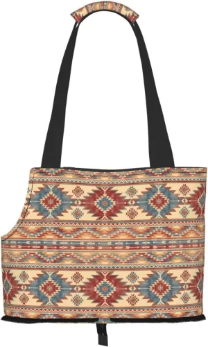 Traditional Tribal Aztec Print Dog Carrier for Small Dogs,Soft Sided Pet Carrier Bag with Pockets,Portable Medium Dog Puppy Large Cat Travel Handbag Tote for Hiking Traveling Outdoor