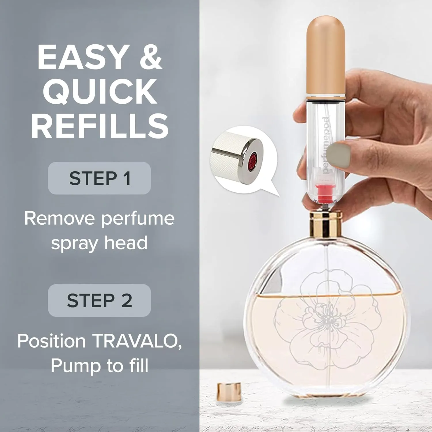 Travalo Pod Pure Perfume Atomizer 3 Pack Bundle - Leak-Proof and TSA Approved for Air Travel - Reusable and Airtight Easy-Fill Mini Pump Sprayer - Lightweight - Perfect Pink, Hot Pink, Gold - 3 Pack