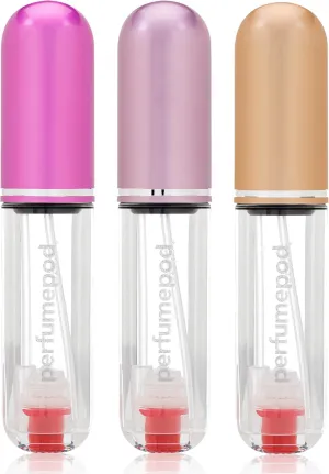 Travalo Pod Pure Perfume Atomizer 3 Pack Bundle - Leak-Proof and TSA Approved for Air Travel - Reusable and Airtight Easy-Fill Mini Pump Sprayer - Lightweight - Perfect Pink, Hot Pink, Gold - 3 Pack