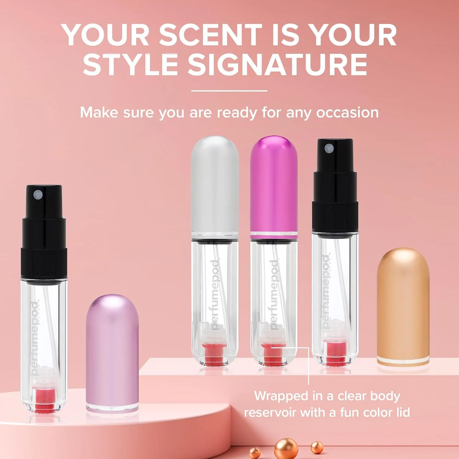 Travalo Pod Pure Perfume Atomizer 3 Pack Bundle - Leak-Proof and TSA Approved for Air Travel - Reusable and Airtight Easy-Fill Mini Pump Sprayer - Lightweight - Perfect Pink, Hot Pink, Gold - 3 Pack