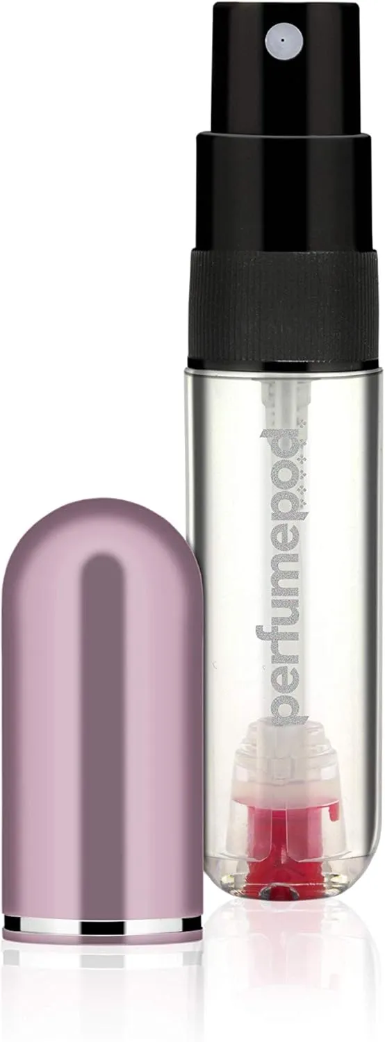 Travalo Pod Pure Perfume Atomizer - Leak-Proof and TSA Approved for Air Travel - Reusable and Airtight Easy-Fill Mini Pump Sprayer - Lightweight, Clear Body, Fun Colorful Lid - Perfect Pink 0.17oz
