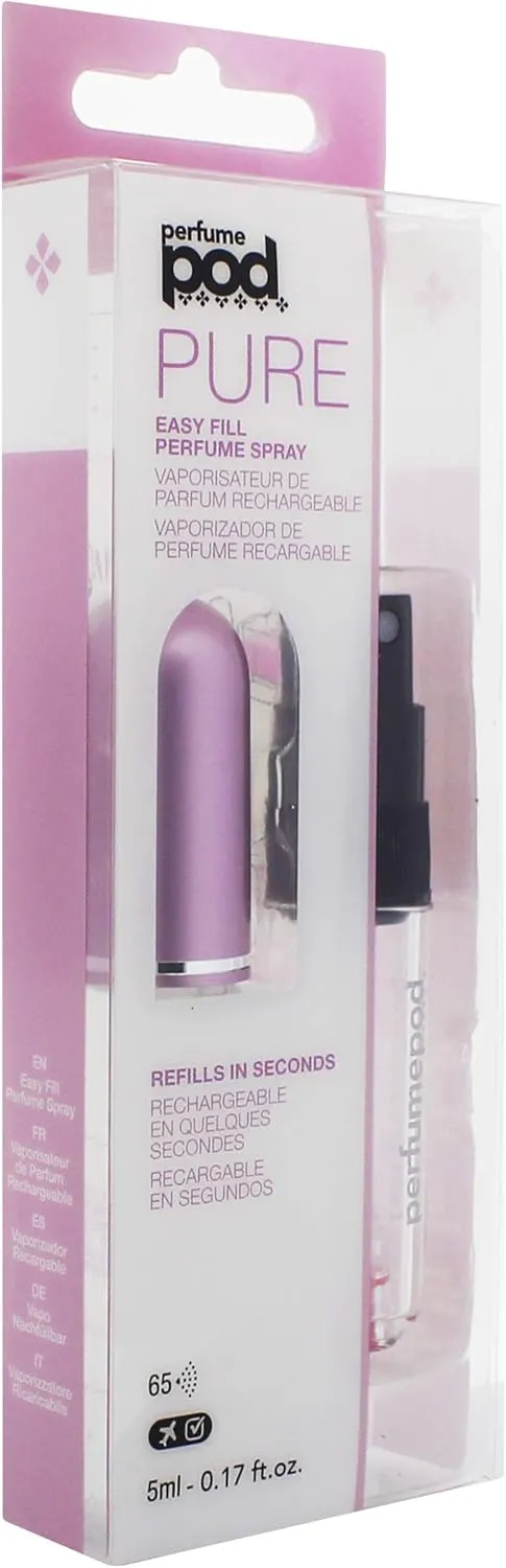 Travalo Pod Pure Perfume Atomizer - Leak-Proof and TSA Approved for Air Travel - Reusable and Airtight Easy-Fill Mini Pump Sprayer - Lightweight, Clear Body, Fun Colorful Lid - Perfect Pink 0.17oz