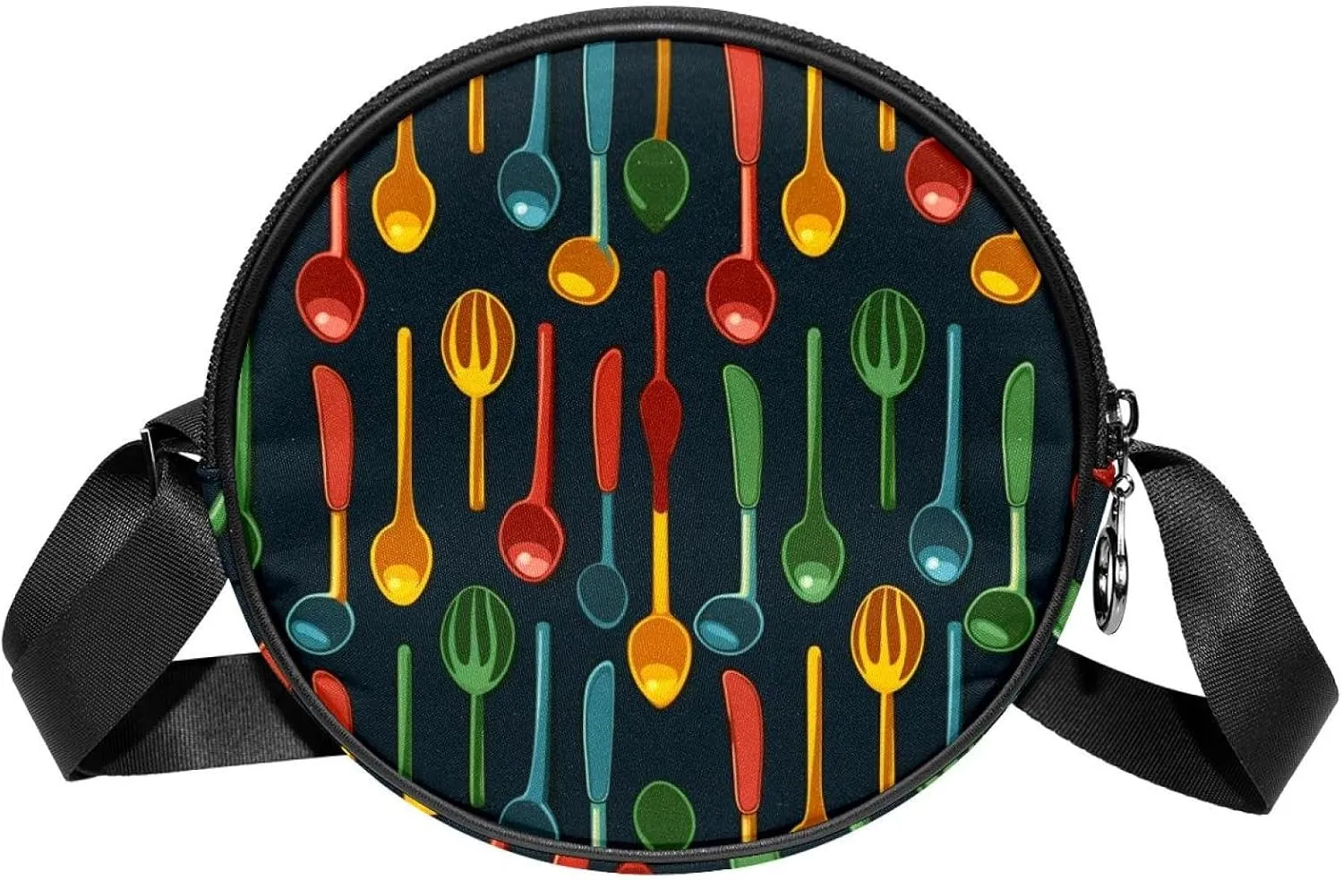 Travel Crossbody Bags for Women, Round, Shoulder Bag, Forks and knives Seamless