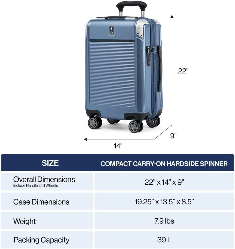 Travelpro Platinum Elite Hardside Expandable Carry on Luggage, 8 Wheel Spinner, TSA Lock, Hard Shell Polycarbonate Suitcase, Shadow Black, Compact Carry on 20-Inch