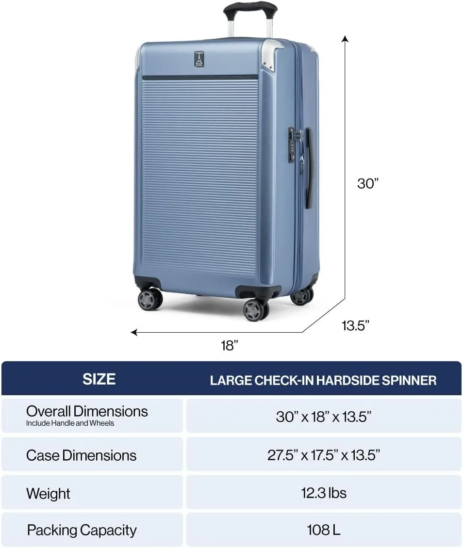 Travelpro Platinum Elite Hardside Expandable Checked Luggage, 8 Wheel Spinner, TSA Lock, Hard Shell Polycarbonate Suitcase, Dark Sky Blue, Checked Large 28-Inch