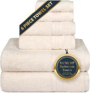 TRIDENT Soft & Plush Luxury Towel Set, 100% Cotton, 2 Bath Towels 2 Hand Towels 2 Washcloths Highly Absorbent Towels for Bathroom, 6 Pieces Offwhite Linen Towel Sets