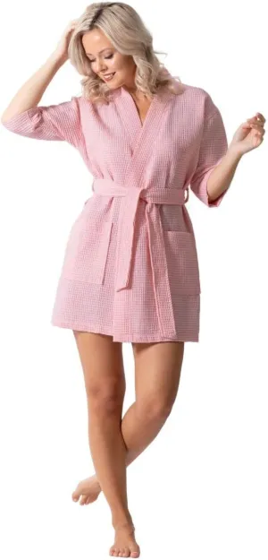Turkish Linen Lightweight Waffle Knit Bath, Spa & Bridesmaids Kimono Short Robes for Women - Quick Dry & Soft