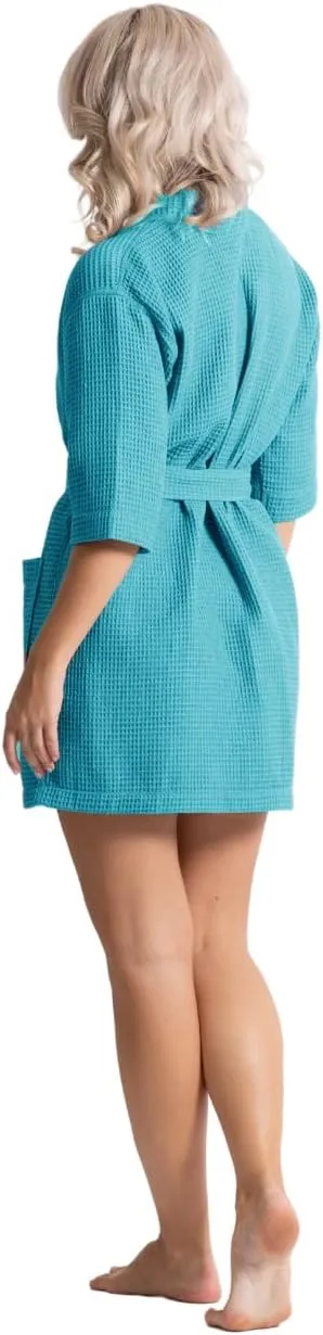 Turkish Linen Lightweight Waffle Knit Bath, Spa & Bridesmaids Kimono Short Robes for Women - Quick Dry & Soft