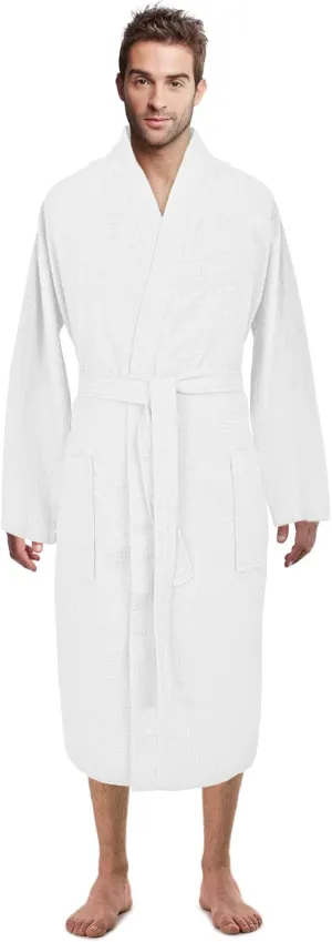 Turkish Linen Waffle Knit Lightweight Kimono Spa & Bath Robes for Men - Quick Dry - Soft