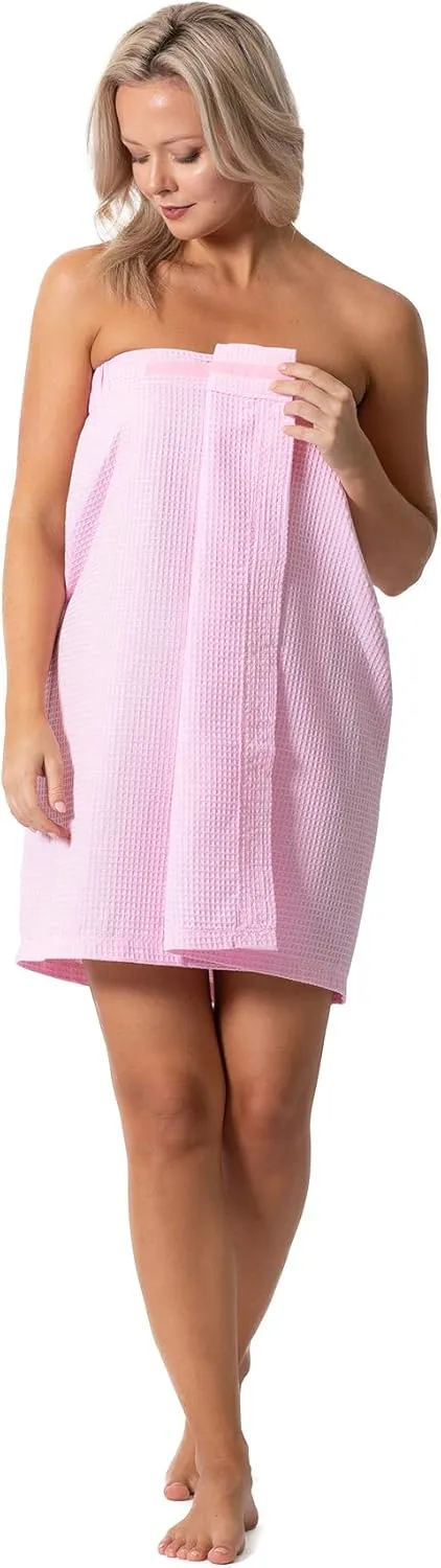Turkish Linen Women’s Waffle Spa Body Wrap with Adjustable Closure