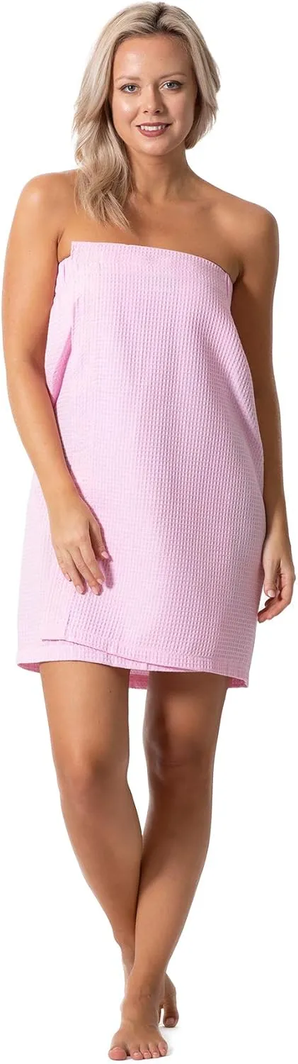 Turkish Linen Women’s Waffle Spa Body Wrap with Adjustable Closure