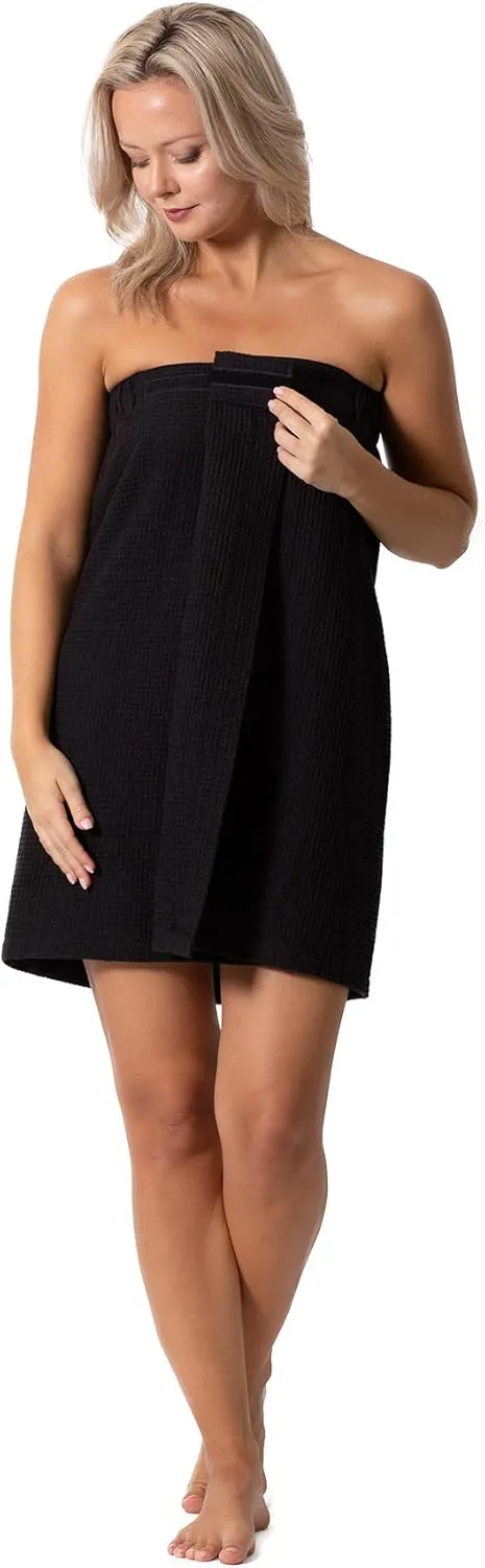 Turkish Linen Women’s Waffle Spa Body Wrap with Adjustable Closure