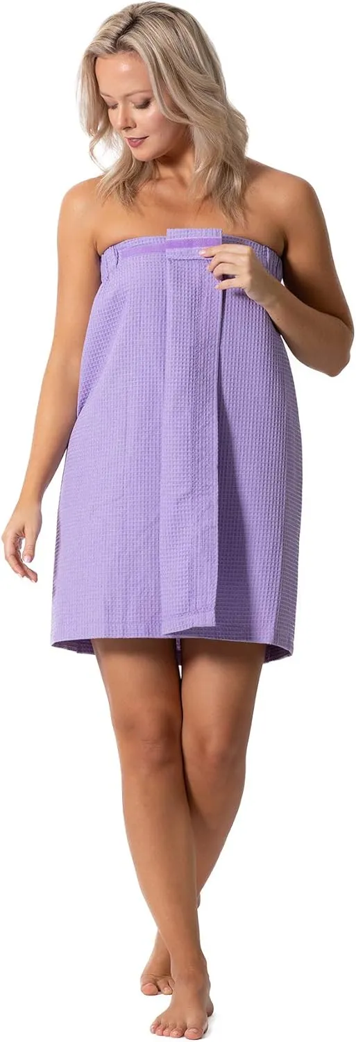Turkish Linen Women’s Waffle Spa Body Wrap with Adjustable Closure