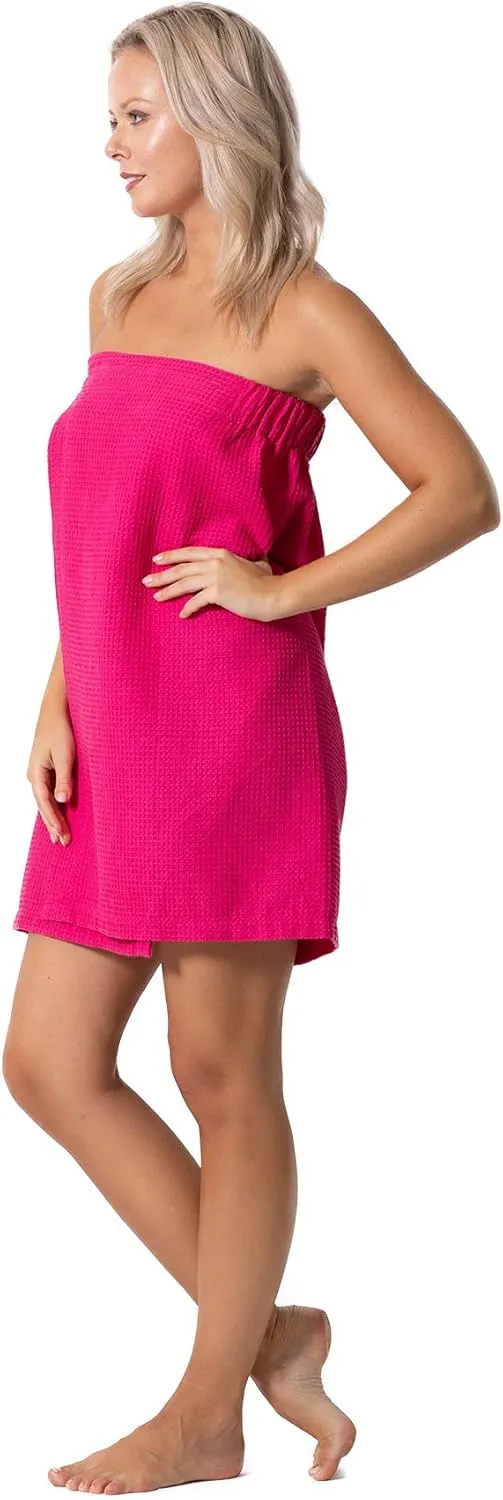 Turkish Linen Women’s Waffle Spa Body Wrap with Adjustable Closure