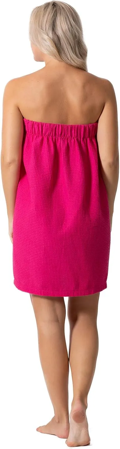 Turkish Linen Women’s Waffle Spa Body Wrap with Adjustable Closure